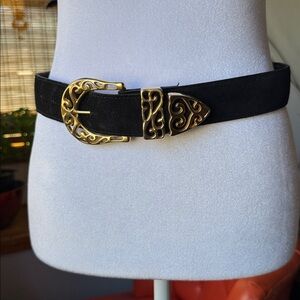 The Limited 🖤 leather 💛 belt Gold scroll ornate hardware suede finish